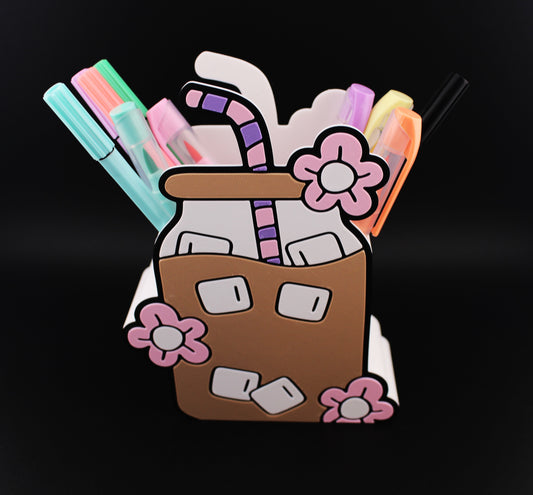 Iced Coffee Jar Pen Holder